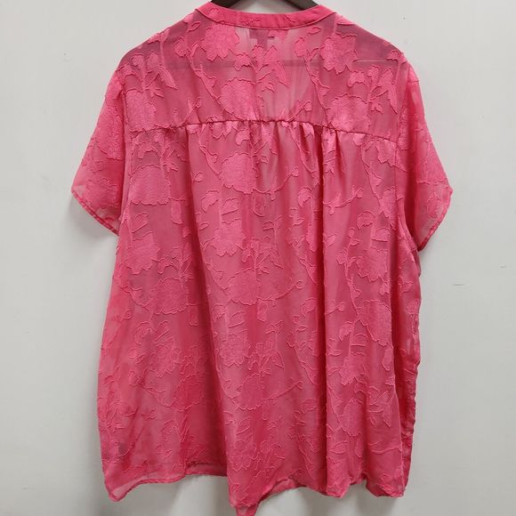 Torrid Womens Plus Clip Floral Chiffon Split Front Blouse 4X Pink Sheer - Picture 2 of 10